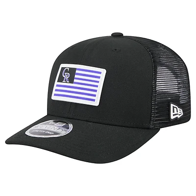 Casquette extensible à bouton-pression New Era noire avec drapeau des Rockies du Colorado 9SEVENTY pour homme