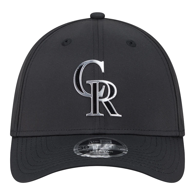 Men's New Era Black Colorado Rockies Metallic 39THIRTY M-Crown Flex Hat