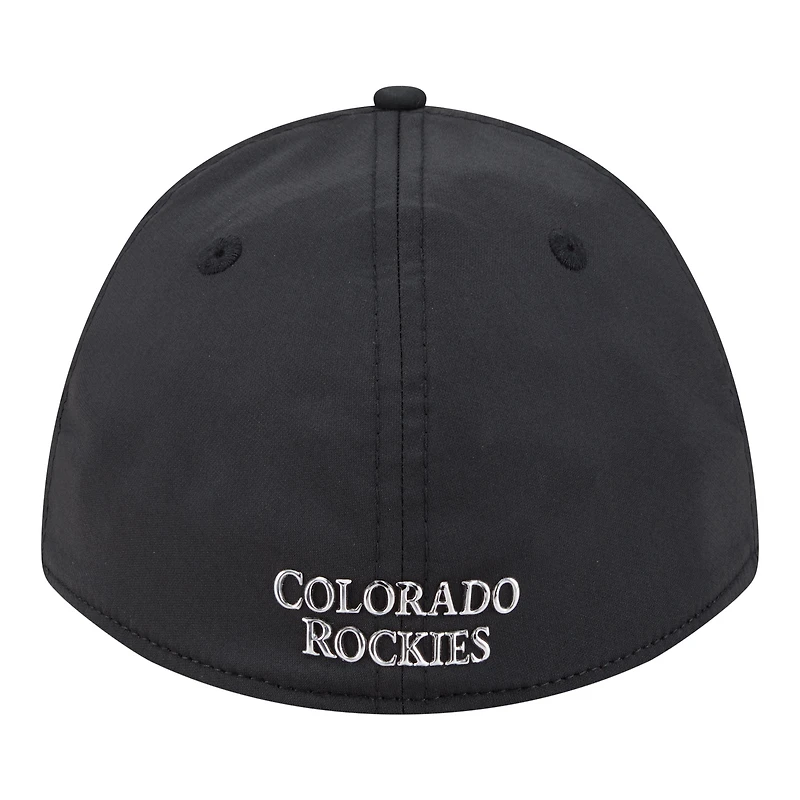 Casquette New Era noire pour homme Colorado Rockies métallisée 39THIRTY M-Crown Flex