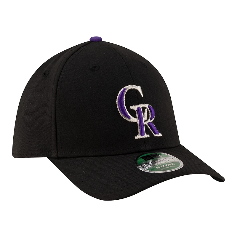 Casquette New Era noire pour homme, réplique de joueur des Colorado Rockies, modèle 39THIRTY M-Crown Flex