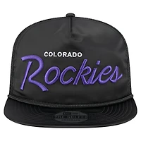 Casquette de golf ajustable noire rétro en satin pour homme New Era Colorado Rockies