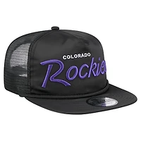 Casquette de golf ajustable noire rétro en satin pour homme New Era Colorado Rockies