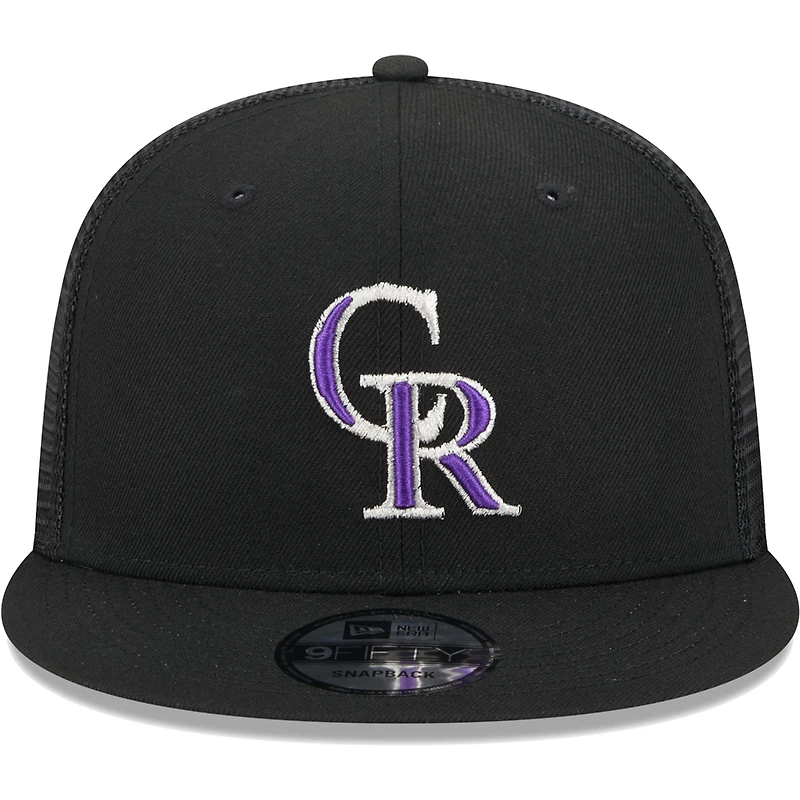 Men's New Era Black Colorado Rockies Team Color Trucker 9FIFTY Snapback Hat