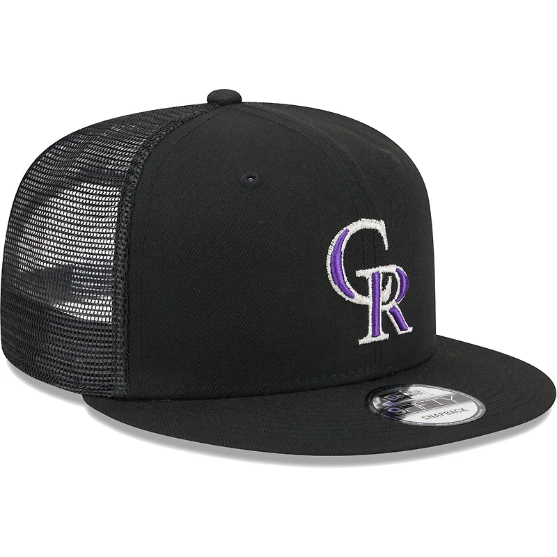 Men's New Era Black Colorado Rockies Team Color Trucker 9FIFTY Snapback Hat