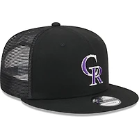 Men's New Era Black Colorado Rockies Team Color Trucker 9FIFTY Snapback Hat