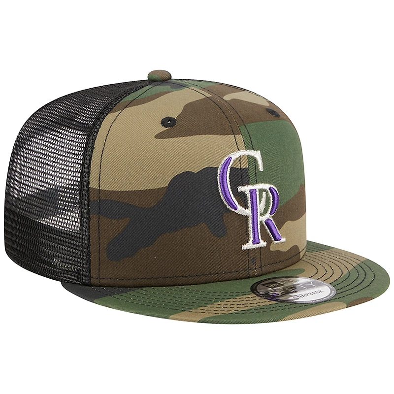 Men's New Era Camo Colorado Rockies Woodland Camo Trucker 9FIFTY Snapback Hat