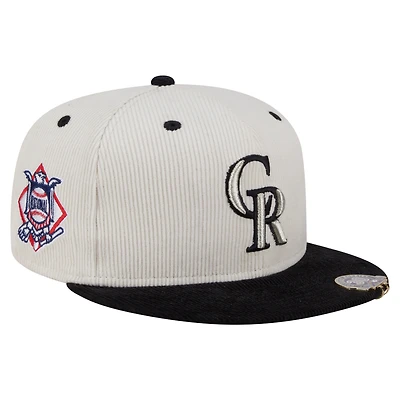 Men's New Era Cream/Black Colorado Rockies Two-Tone Corduroy 59FIFTY Fitted Hat