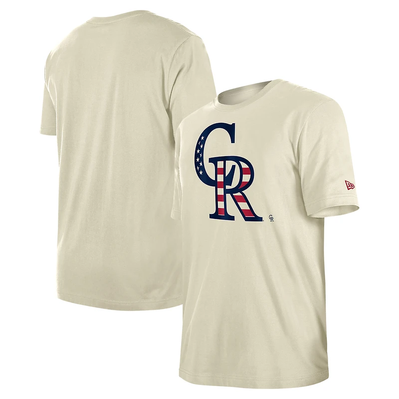 Men's New Era Cream Colorado Rockies Americana Flag Fill T-Shirt