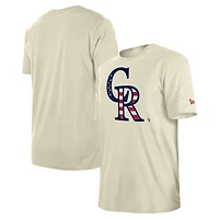 Men's New Era Cream Colorado Rockies Americana Flag Fill T-Shirt