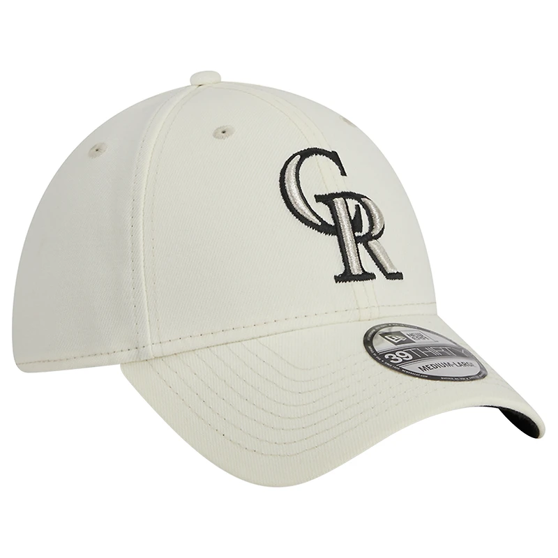 Men's New Era Cream Colorado Rockies Chrome Team Classic 39THIRTY Flex Hat