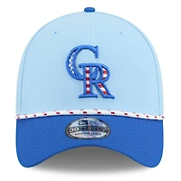 Men's New Era Light Blue/Blue Colorado Rockies 2025 Fourth of July 39THIRTY Flex Hat