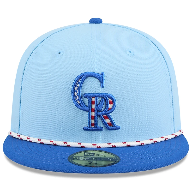 Men's New Era Light Blue/Blue Colorado Rockies 2025 Fourth of July 59FIFTY Fitted Hat