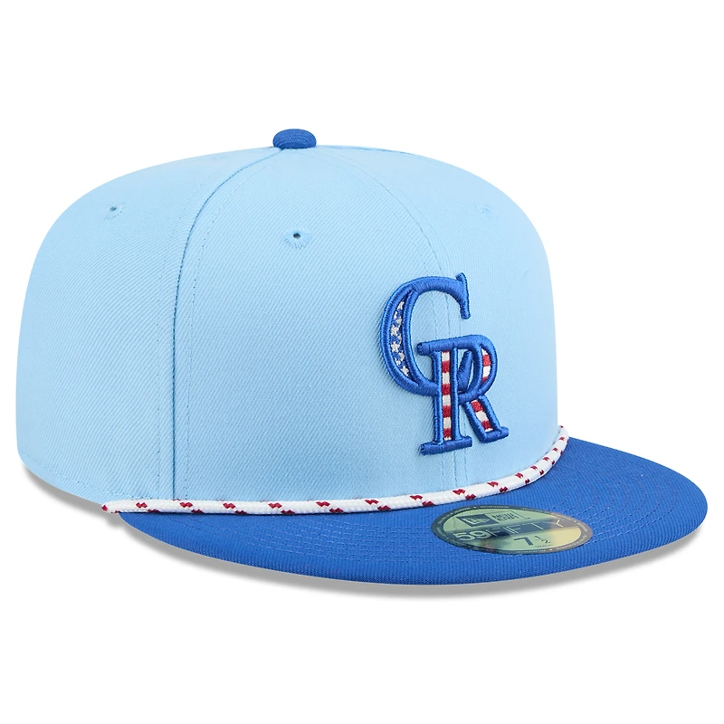 Men's New Era Light Blue/Blue Colorado Rockies 2025 Fourth of July 59FIFTY Fitted Hat