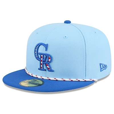 Casquette ajustée 59FIFTY bleu clair/bleu pour homme New Era Colorado Rockies 2025 Fourth of July