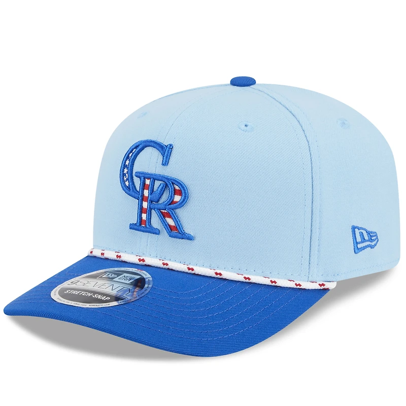 Casquette ajustable 9SEVENTY bleu clair/bleu pour homme New Era Colorado Rockies 2025 4 juillet