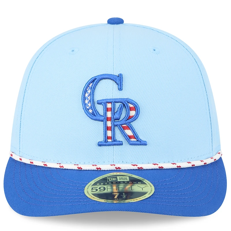 Casquette ajustée 59FIFTY bleu clair/bleu pour homme New Era Colorado Rockies 2025 Fourth of July