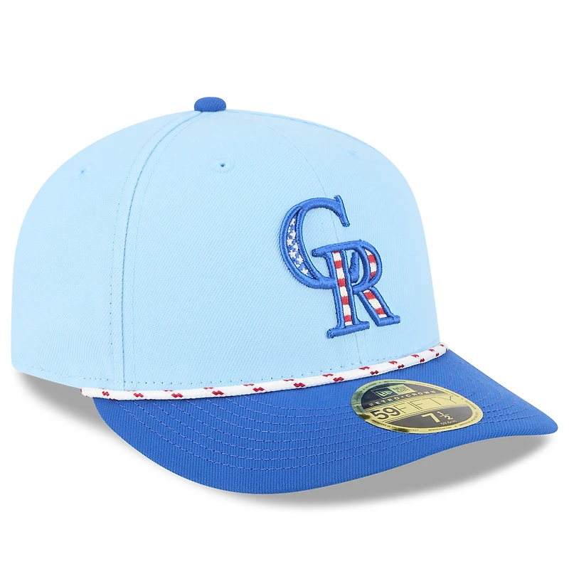 Men's New Era Light Blue/Blue Colorado Rockies 2025 Fourth of July Low Profile 59FIFTY Fitted Hat