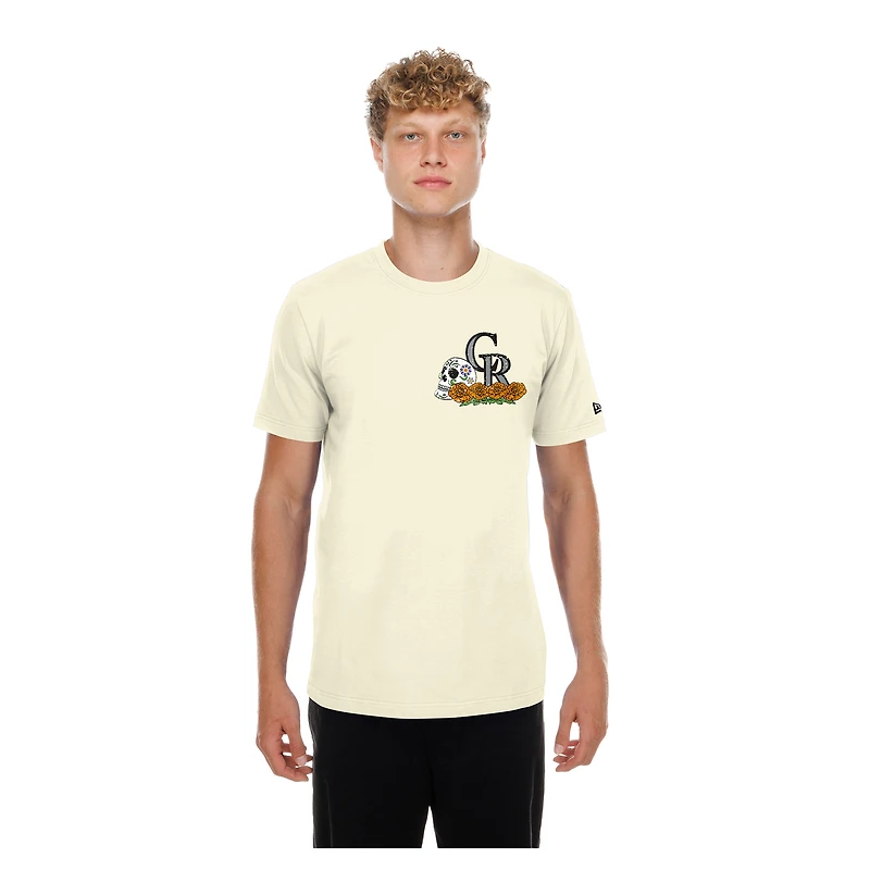 T-shirt Dia de los Muertos Sugar Skull New Era pour hommes, naturel Colorado Rockies