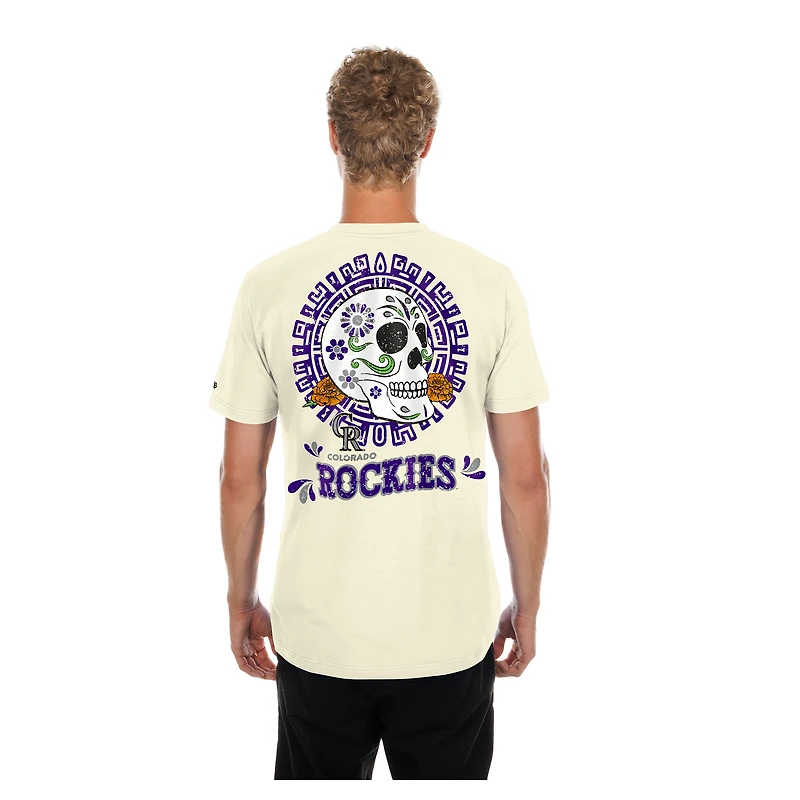 Men's New Era Natural Colorado Rockies Dia de los Muertos Sugar Skull T-Shirt