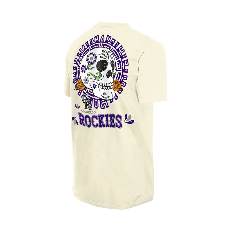 Men's New Era Natural Colorado Rockies Dia de los Muertos Sugar Skull T-Shirt