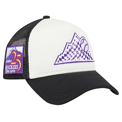Men's New Era White/Black Colorado Rockies Checkered Flag A-Frame Trucker 9FORTY Adjustable Hat