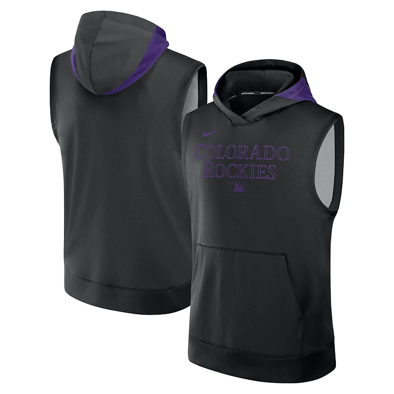 Sweat à capuche sans manches Nike Colorado Rockies Authentic Collection Dri-FIT noir pour homme