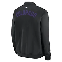 Veste aviateur décontractée entièrement zippée Nike noire Colorado Rockies Authentic Collection Dugout pour homme