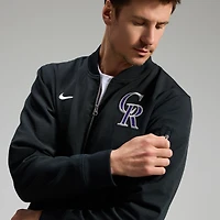 Veste aviateur décontractée entièrement zippée Nike noire Colorado Rockies Authentic Collection Dugout pour homme