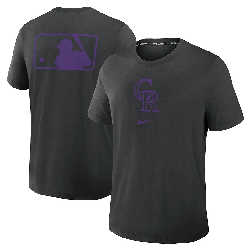 T-shirt Nike noir pour homme, collection authentique des Rockies du Colorado, en jersey tri-blend Dri-FIT.