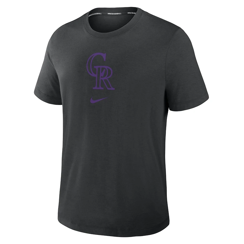 T-shirt Nike noir pour homme, collection authentique des Rockies du Colorado, en jersey tri-blend Dri-FIT.