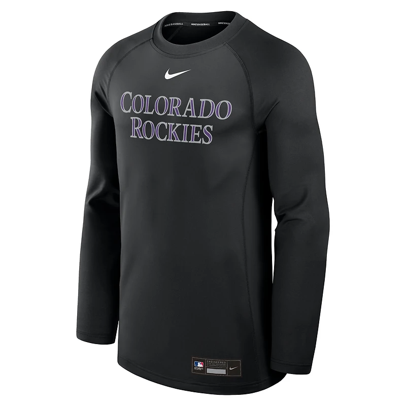 Men's Nike Black Colorado Rockies Authentic Collection Game Time Raglan Dri-FIT Long Sleeve T-Shirt