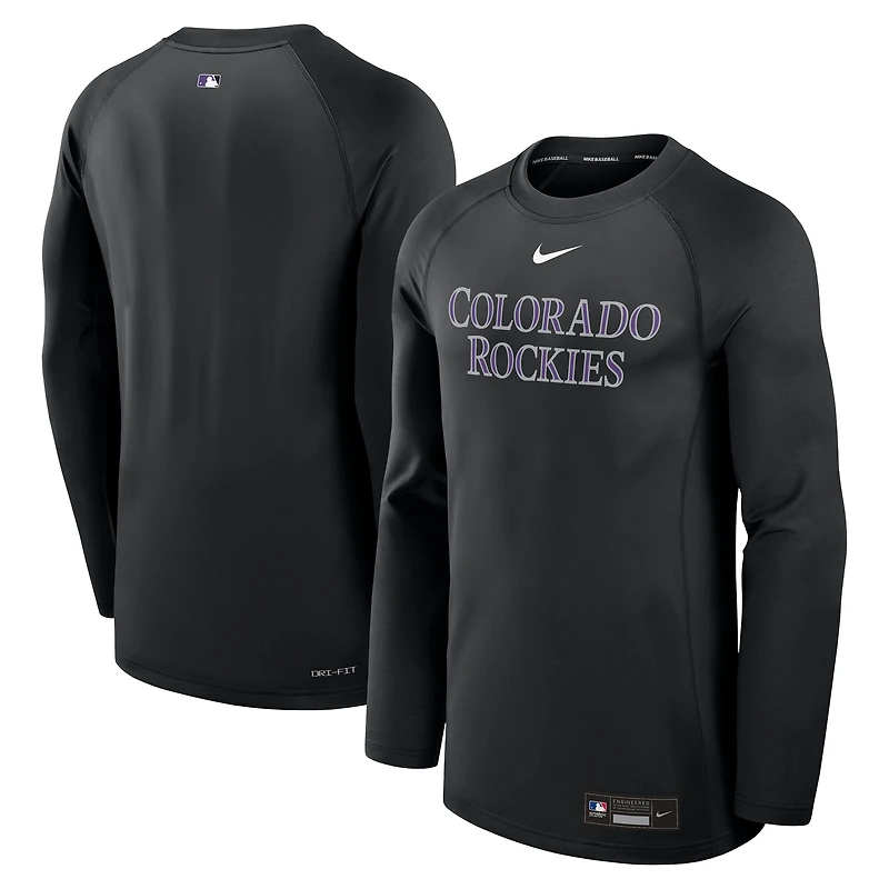 T-shirt à manches longues Nike Colorado Rockies Authentic Collection Game Time Raglan Dri-FIT pour homme, noir