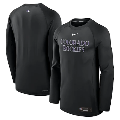 T-shirt à manches longues Nike Colorado Rockies Authentic Collection Game Time Raglan Dri-FIT pour homme, noir