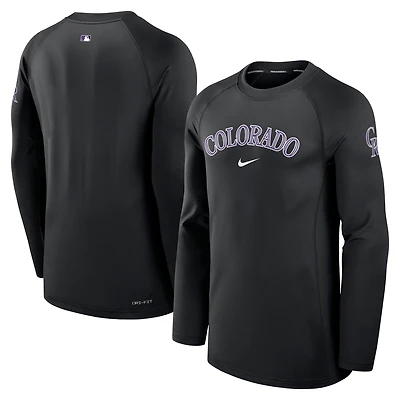 Men's Nike Black Colorado Rockies Authentic Collection Game Time Raglan Performance Long Sleeve T-Shirt