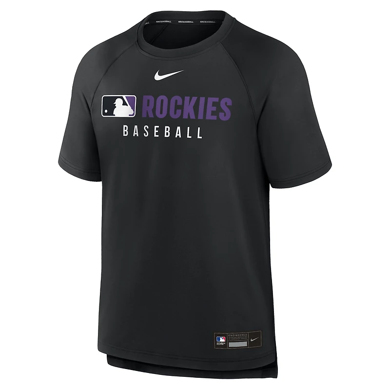 T-shirt Nike noir authentique d'avant-match Colorado Rockies Raglan Dri-FIT pour homme