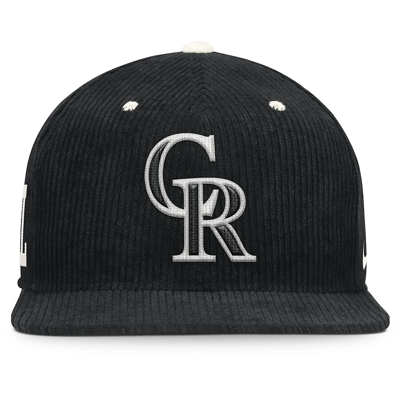 Casquette structurée à fermeture snapback Nike Colorado Rockies Pro en velours côtelé noir pour homme