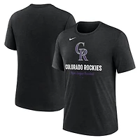 Men's Nike Heather Black Colorado Rockies Logo Tri-Blend T-Shirt