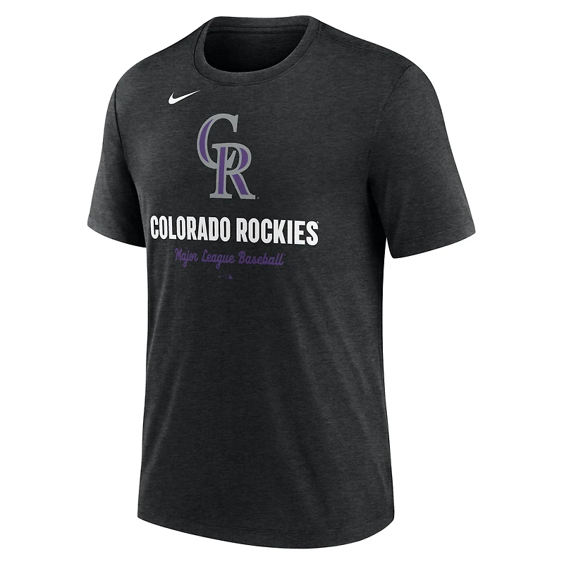 Men's Nike Heather Black Colorado Rockies Logo Tri-Blend T-Shirt