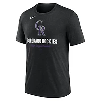 Men's Nike Heather Black Colorado Rockies Logo Tri-Blend T-Shirt