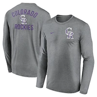 T-shirt à manches longues Nike Heather Charcoal Colorado Rockies 2-Hit Legend Dri-FIT pour homme
