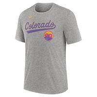 Men's Nike Heather Charcoal Colorado Rockies City Connect Script Tri-Blend T-Shirt