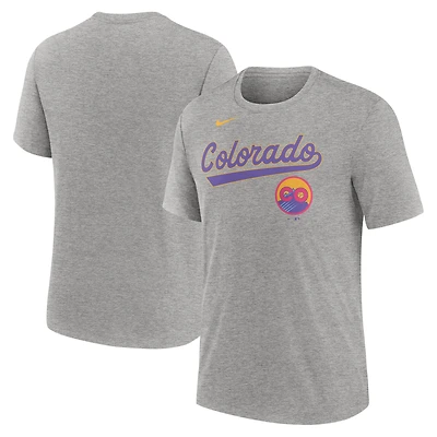 Men's Nike Heather Charcoal Colorado Rockies City Connect Script Tri-Blend T-Shirt