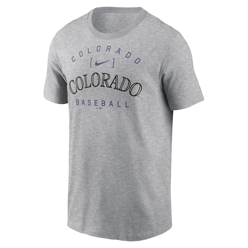 Men's Nike Heather Gray Colorado Rockies Home Team Athletic Arch T-Shirt