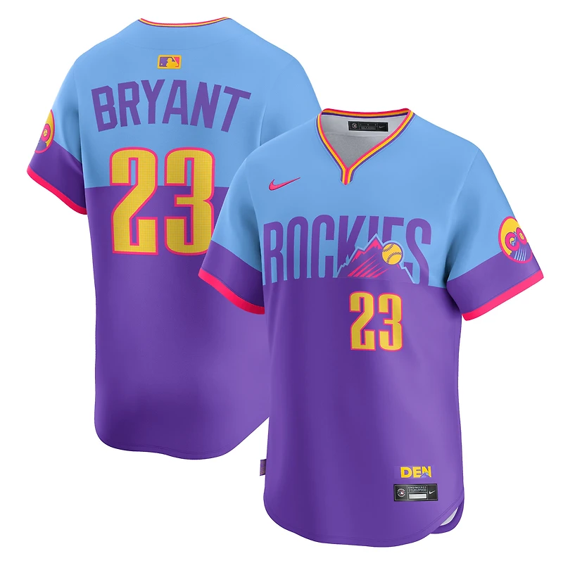 Maillot Nike Kris Bryant violet/bleu clair pour homme des Colorado Rockies 2025 City Connect Limited Player
