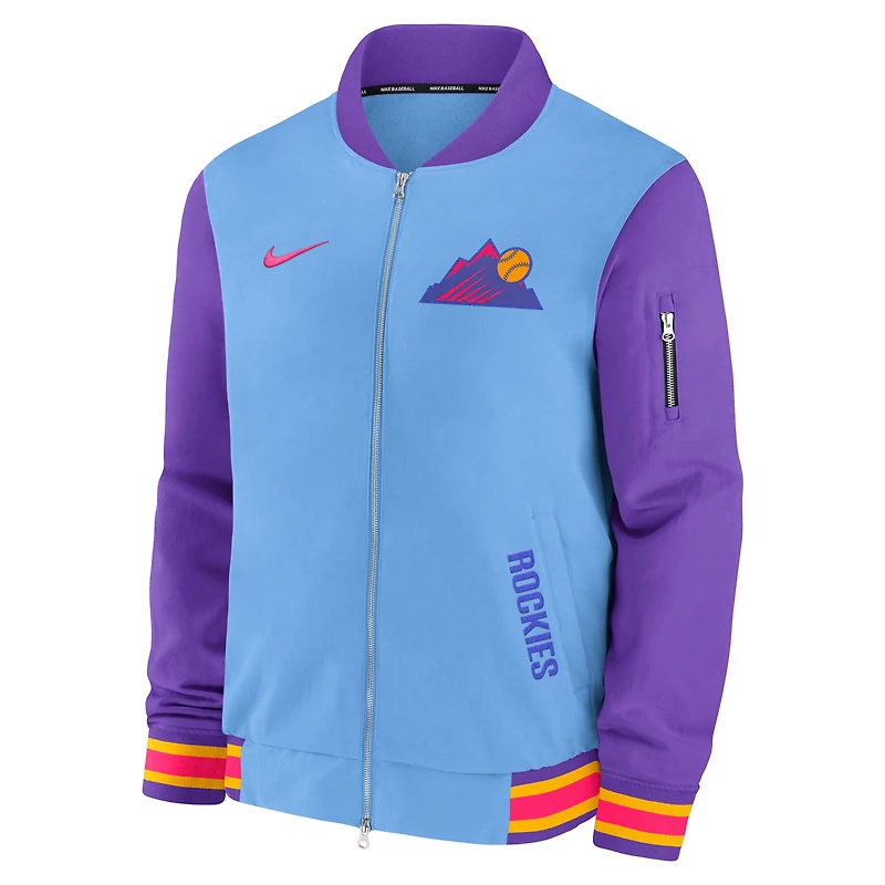 Men's Nike  Light Blue/Purple Colorado Rockies 2025 City Connect Authentic Collection Full-Zip Bomber Jacket