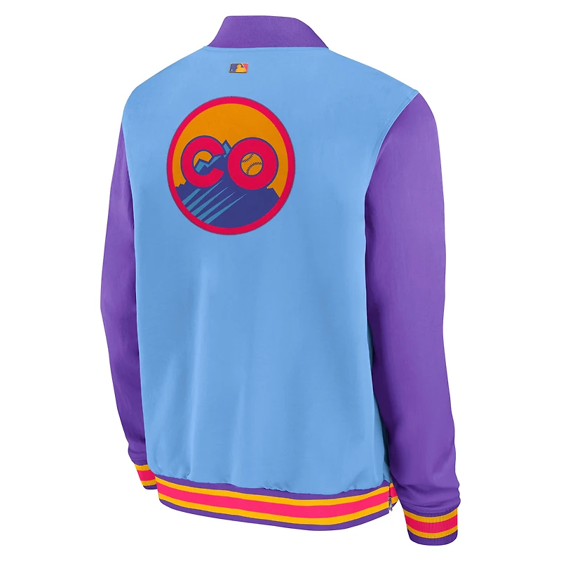 Men's Nike  Light Blue/Purple Colorado Rockies 2025 City Connect Authentic Collection Full-Zip Bomber Jacket