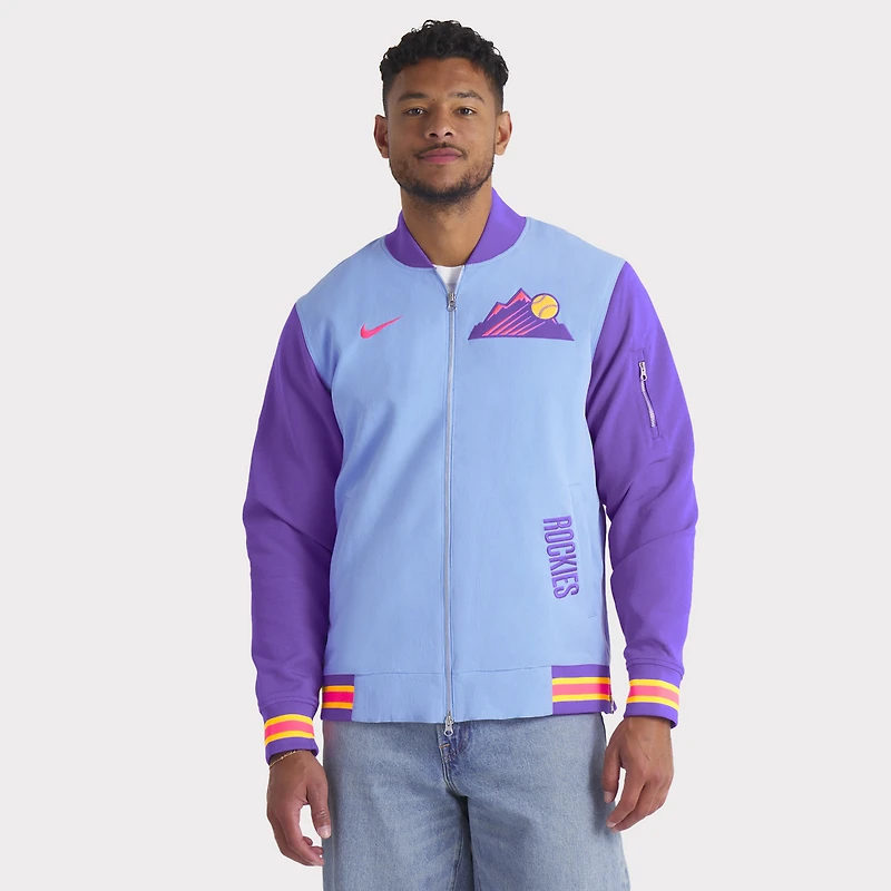 Men's Nike  Light Blue/Purple Colorado Rockies 2025 City Connect Authentic Collection Full-Zip Bomber Jacket