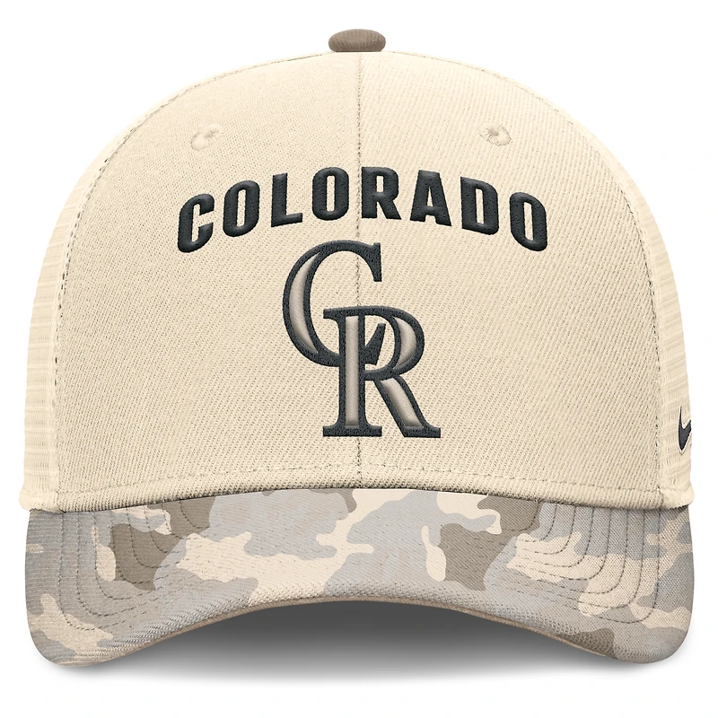 Men's Nike Natural Colorado Rockies Camo Natural Pack Rise Adjustable Trucker Hat