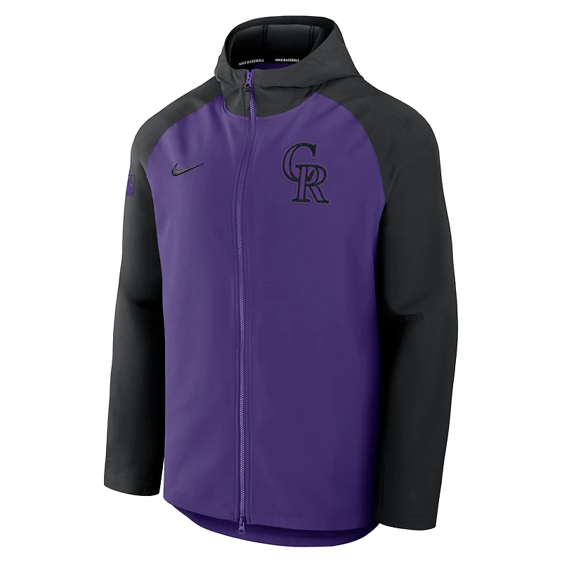 Veste raglan zippée Nike Authentic Collection Colorado Rockies pour homme, violette et noire