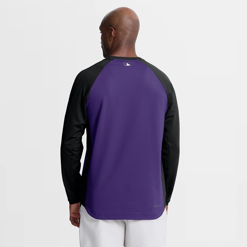 Sweat-shirt raglan Nike Dri-FIT Authentic Collection pour homme, violet Colorado Rockies